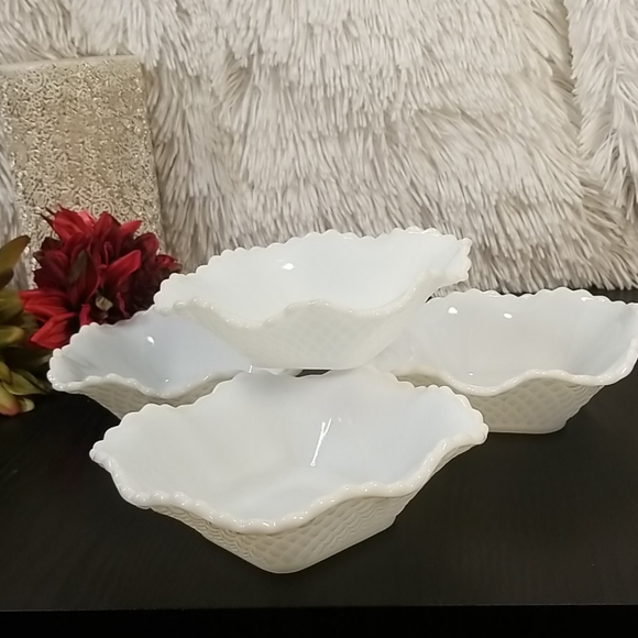 Hazel Atlas Other - Quilted Diamond Milk Glass Bowls